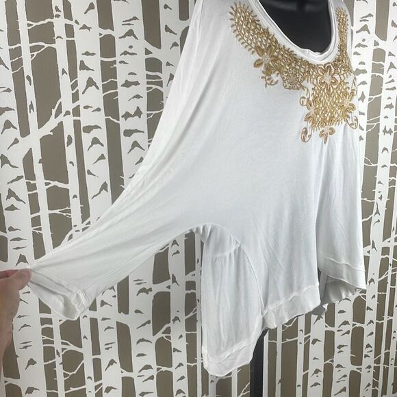 Democracy Embroidered High-Low Hem Drop Sleeve Top M - Picture 3 of 10